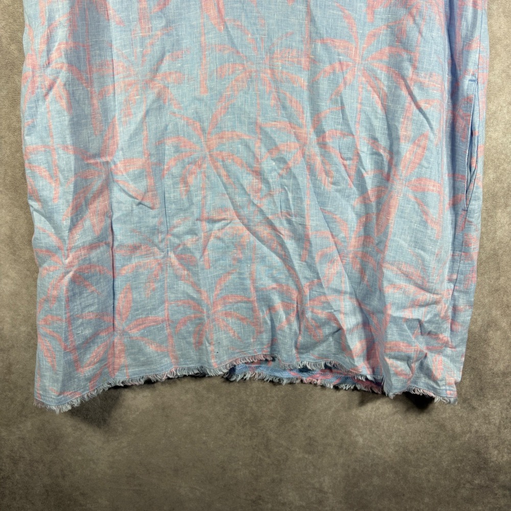 Tommy Bahama Dress Womens XL Blue Pink Palm Tree Linen Shift Ruffle Neck Resort - Picture 3 of 9